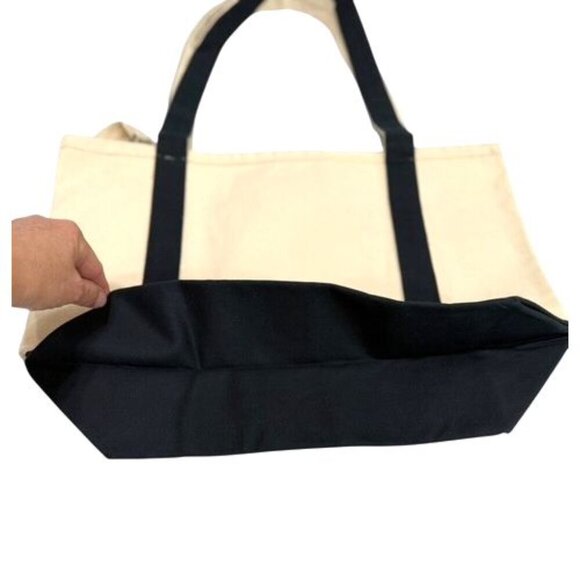 Longines NWOT Canvas Tote Bag Shopper Double Handle Beach Boating Cream Navy - Picture 5 of 9
